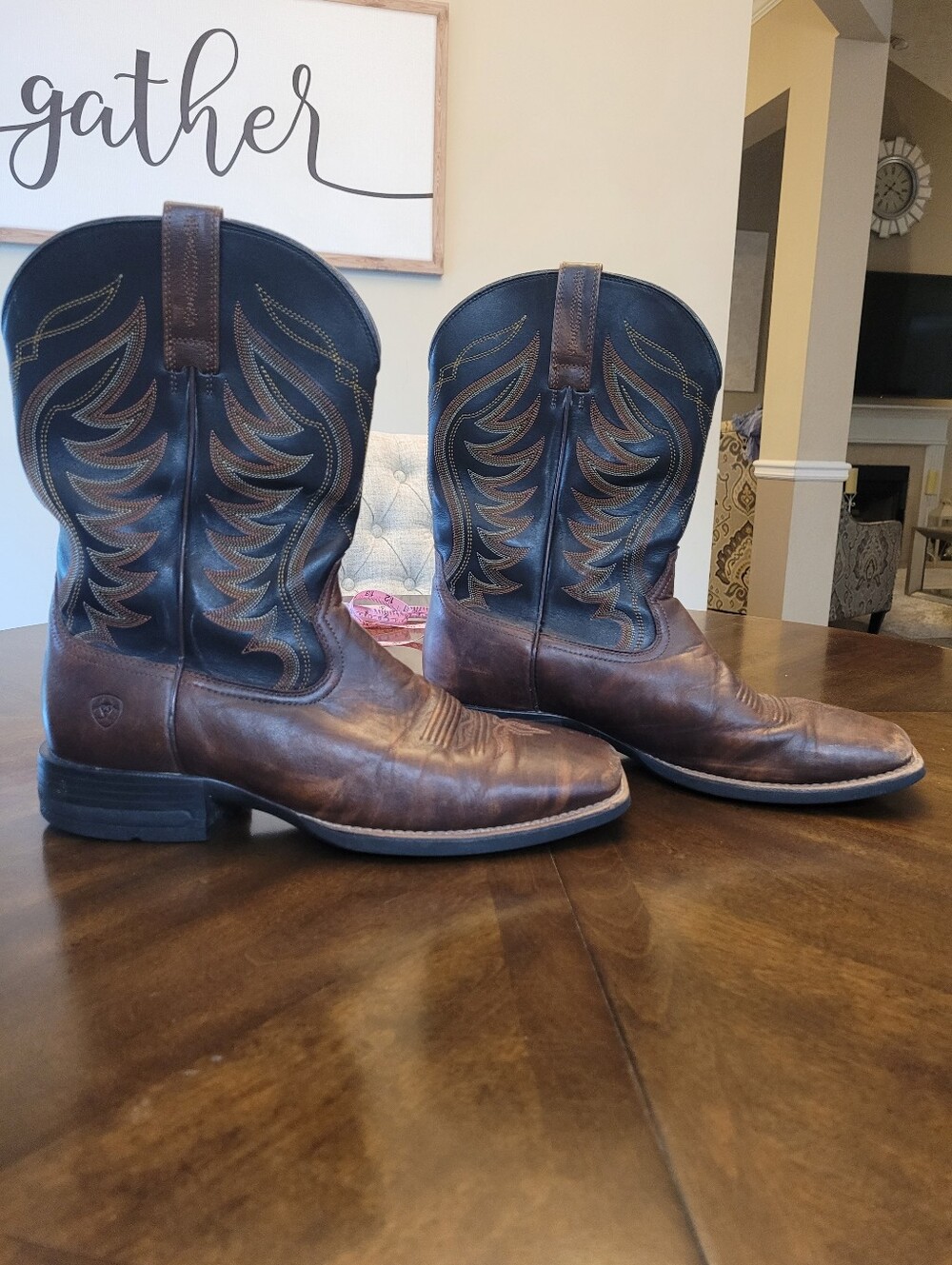 Ariat Brown Men's Footed Leather Cowboy Boots with Black Shaft